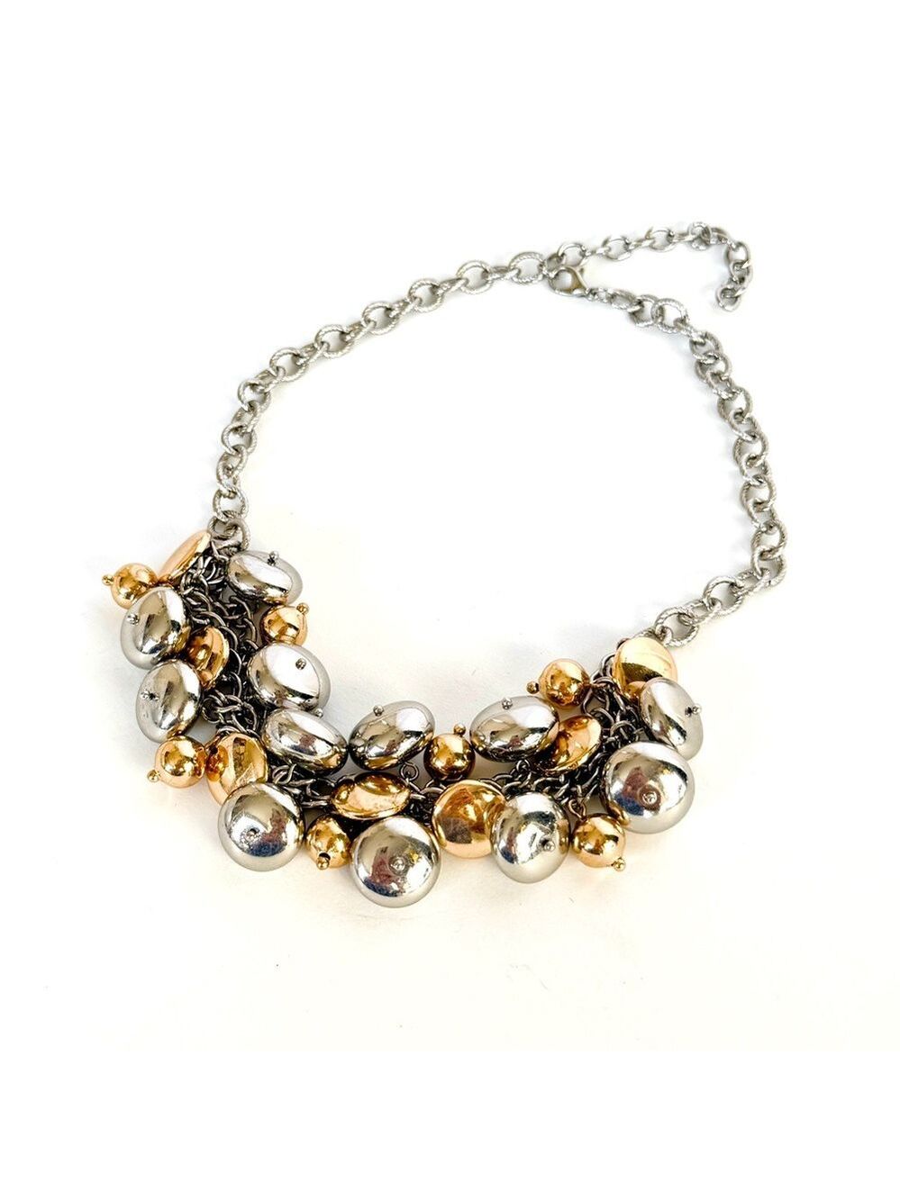 TALBOTS | Chunky Silver & Gold Bauble Cluster Necklace | NEW
